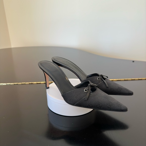 Authentic Vintage Retro Rare Luxury Gucci Black GG Canvas Mule Pumps/Shoes - Picture 12 of 17